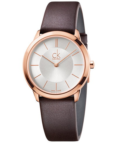 Calvin Klein minimal Unisex Swiss Minimal Brown Leather Strap Watch 35mm K3M226G6