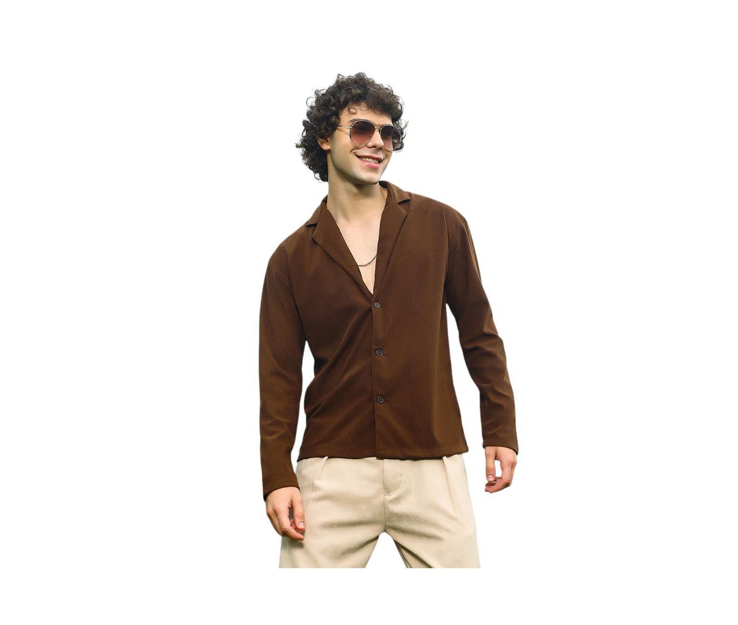 Мужская рубашка Cahoot Campus Sutra Chocolate Brown Ribbed Oversized, цвет: Коричневый — фото 1