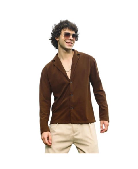 Мужская рубашка Cahoot Campus Sutra Chocolate Brown Ribbed Oversized, цвет: Коричневый