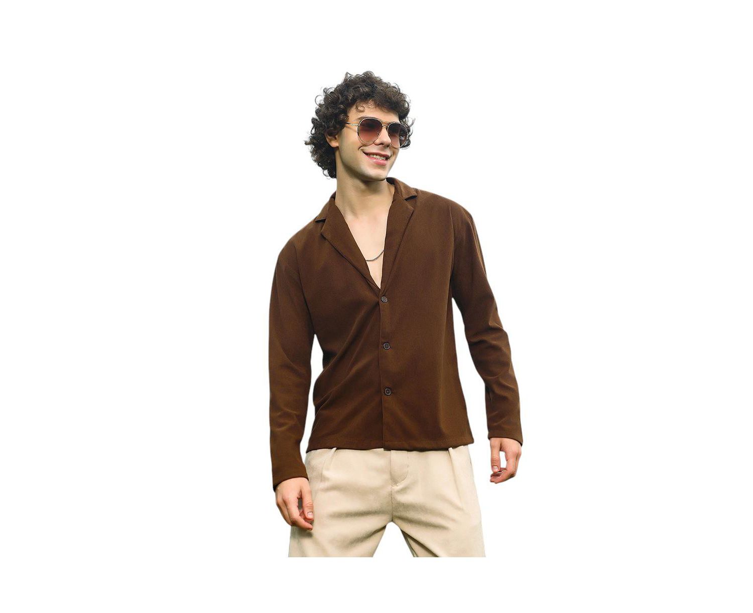 Men's Chocolate Brown Ribbed Oversized Shirt
