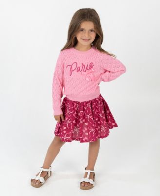 Rare Editions - Little Girls Hearts & Bows Skort Dress with Pop-Over "Paris" Sweater, 2 pc