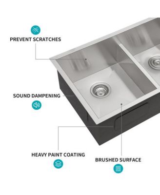 33 Inch 16-Gauge Stainless Steel Double Bowl Undermount Kitchen Sink with Soundproofing