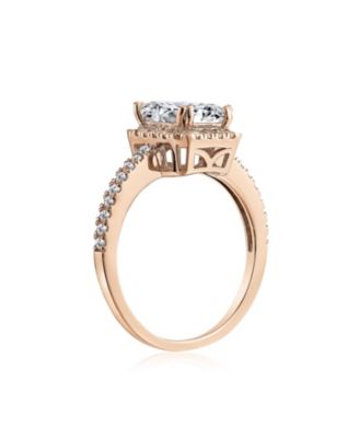 Art Deco Style 3CT Halo CZ Emerald Cut Promise Ring in Rose Gold Plated Sterling Silver
