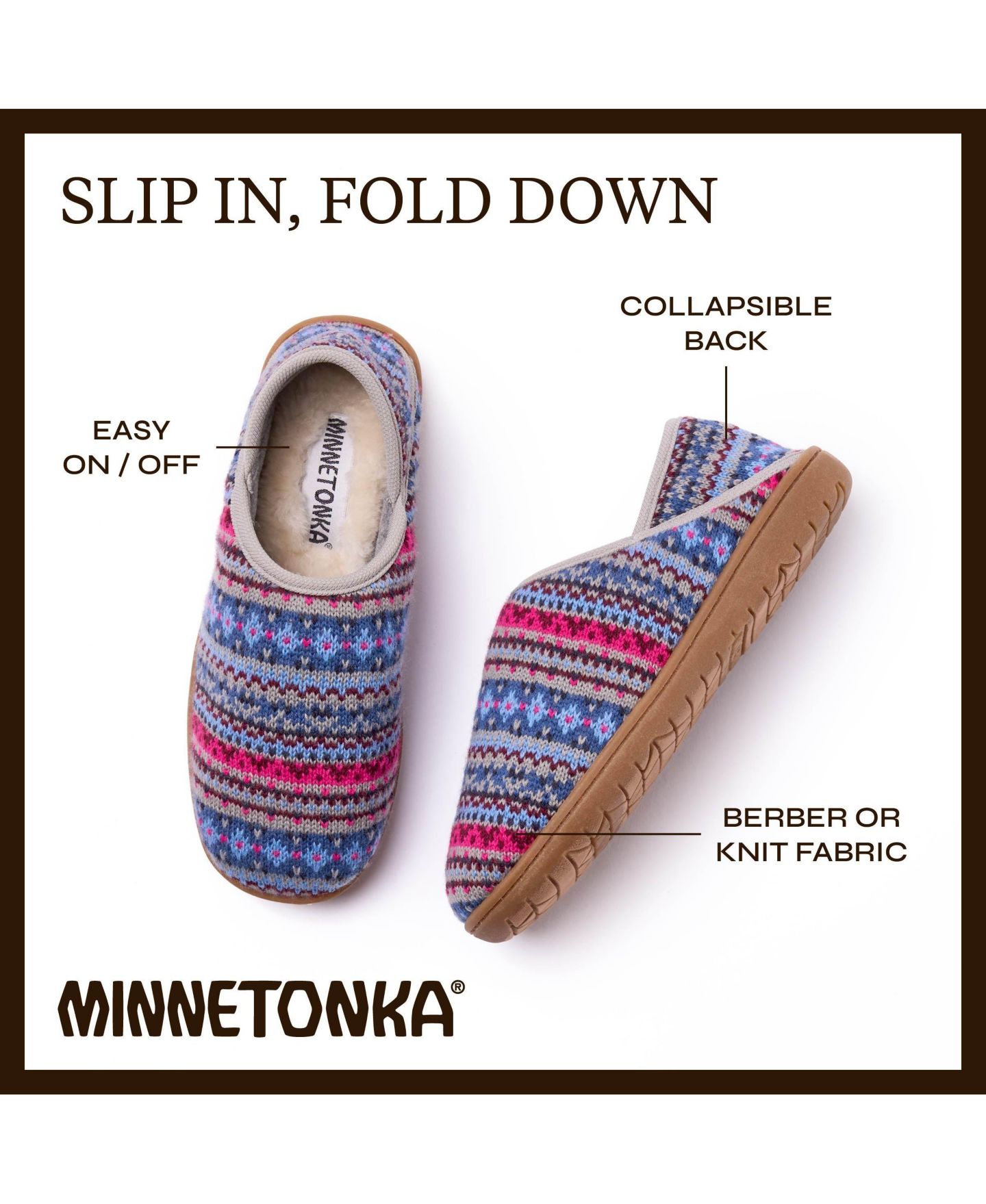Женские тапочки Minnetonka Packaway Fabric Slipper Collabsible Heel, цвет: Синий разноцветный — фото 3