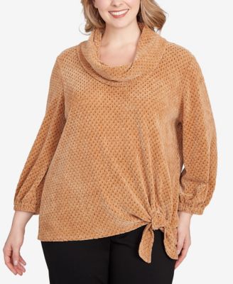 Plus Size Honeycomb Chenille Cowl Neck Top