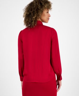 Women's Satin Long-Sleeve Tie-Neck Blouse