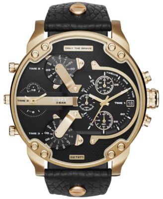Diesel - Men's Chronograph Mr. Daddy 2.0 Black Leather Strap Watch 57x66mm DZ7371