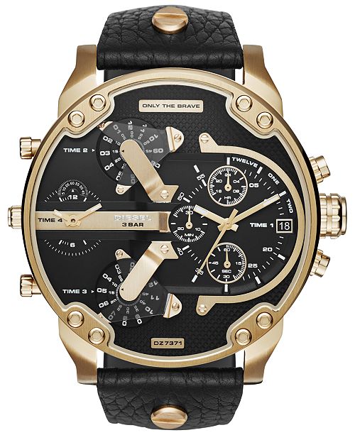 Diesel Men S Chronograph Mr Daddy 2 0 Black Leather Strap Watch 57x66mm Dz7371 Reviews Watches Jewelry Watches Macy S