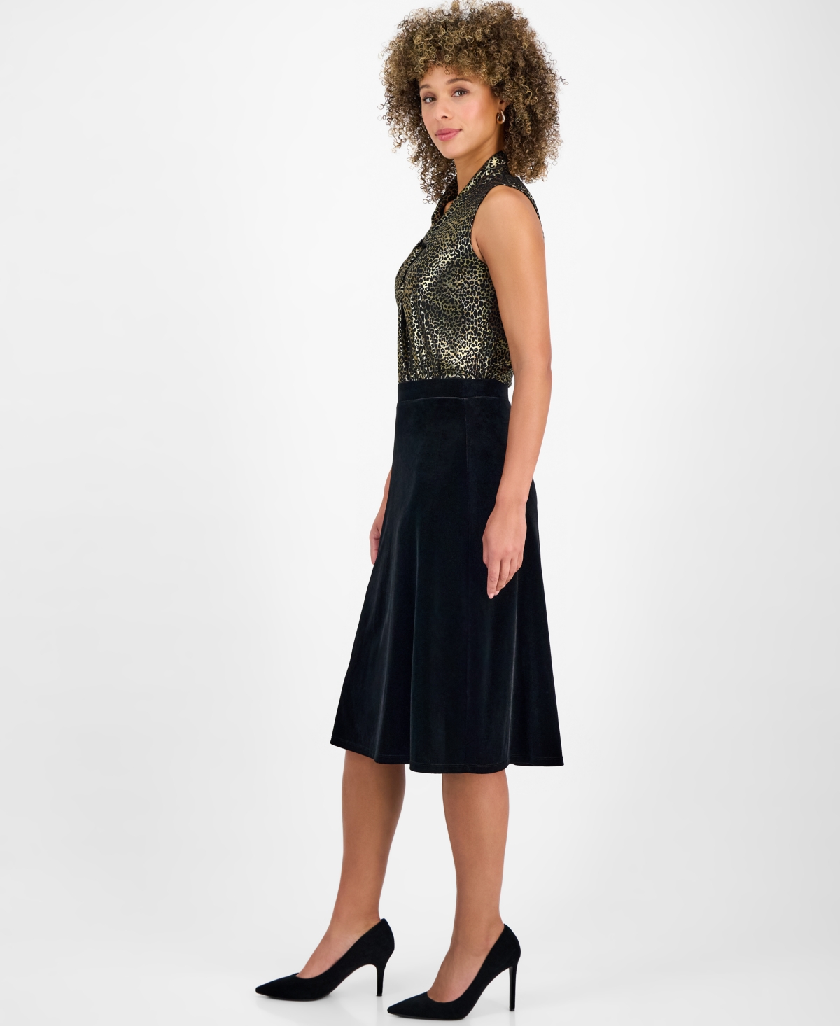 Kasper Women's Velvet A-line Midi Skirt In Black