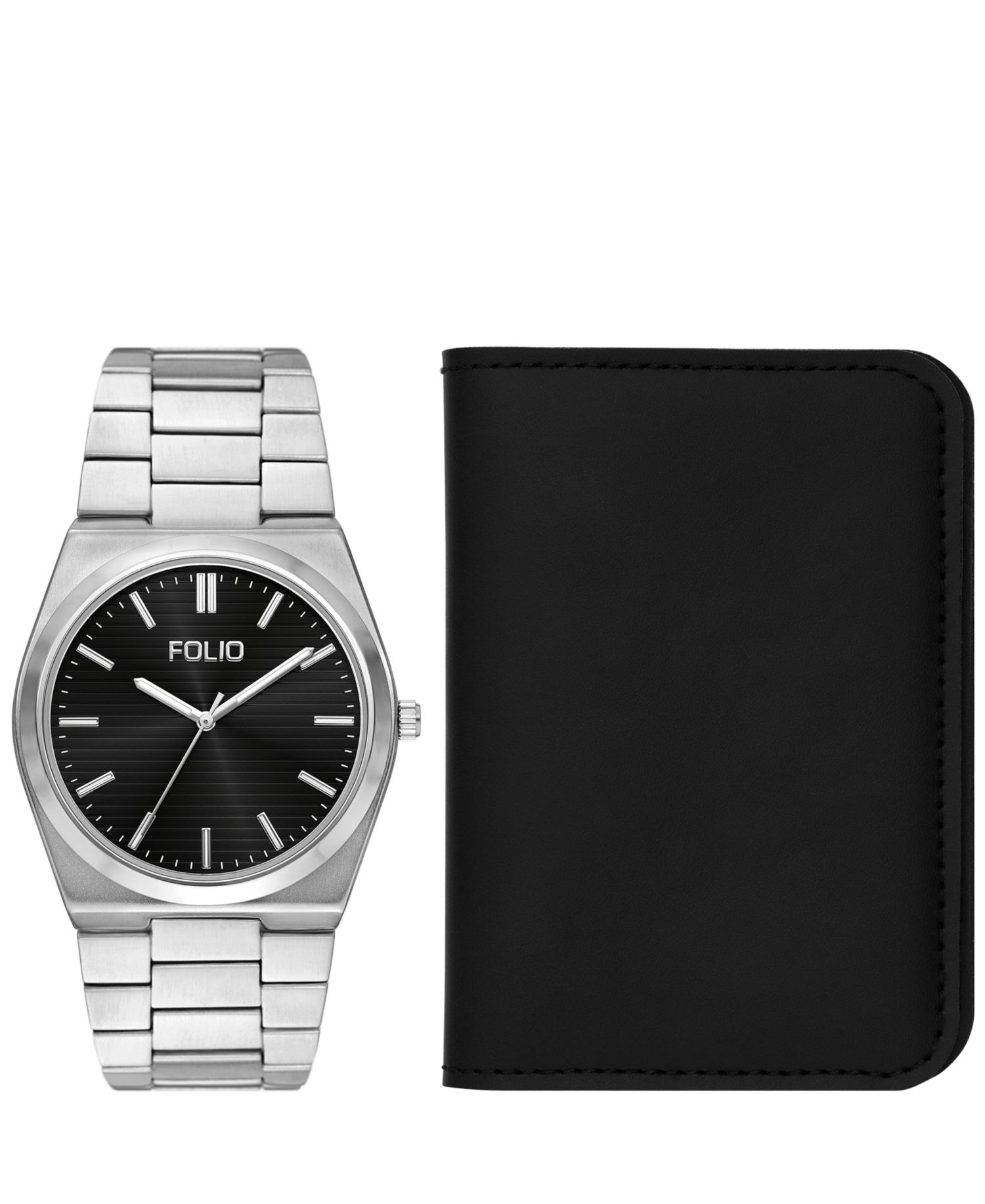 Men's Quartz Three-Hand Silver Alloy Watch Set, 42mm