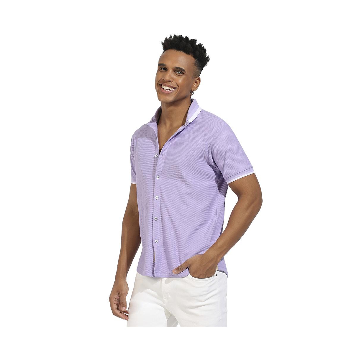 Campus Sutra Men's Lavender Honeycomb Knit Shirt