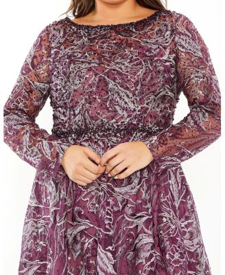 Women's Plus Size Long Sleeve High Neck Embroidered Gown