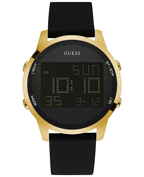 Guess Men S Digital Chronograph Black Leather Strap Watch 46mm U0787g1 Reviews Watches Jewelry Watches Macy S
