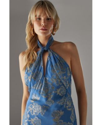 Women's Metallic Chiffon Wrap Front Midi Dress