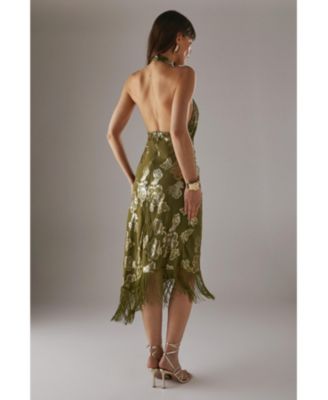 Women's Metallic Chiffon Wrap Front Midi Dress