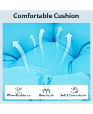 Blue Wicker Egg Hanging Chair with Stand and 350 lb Capacity