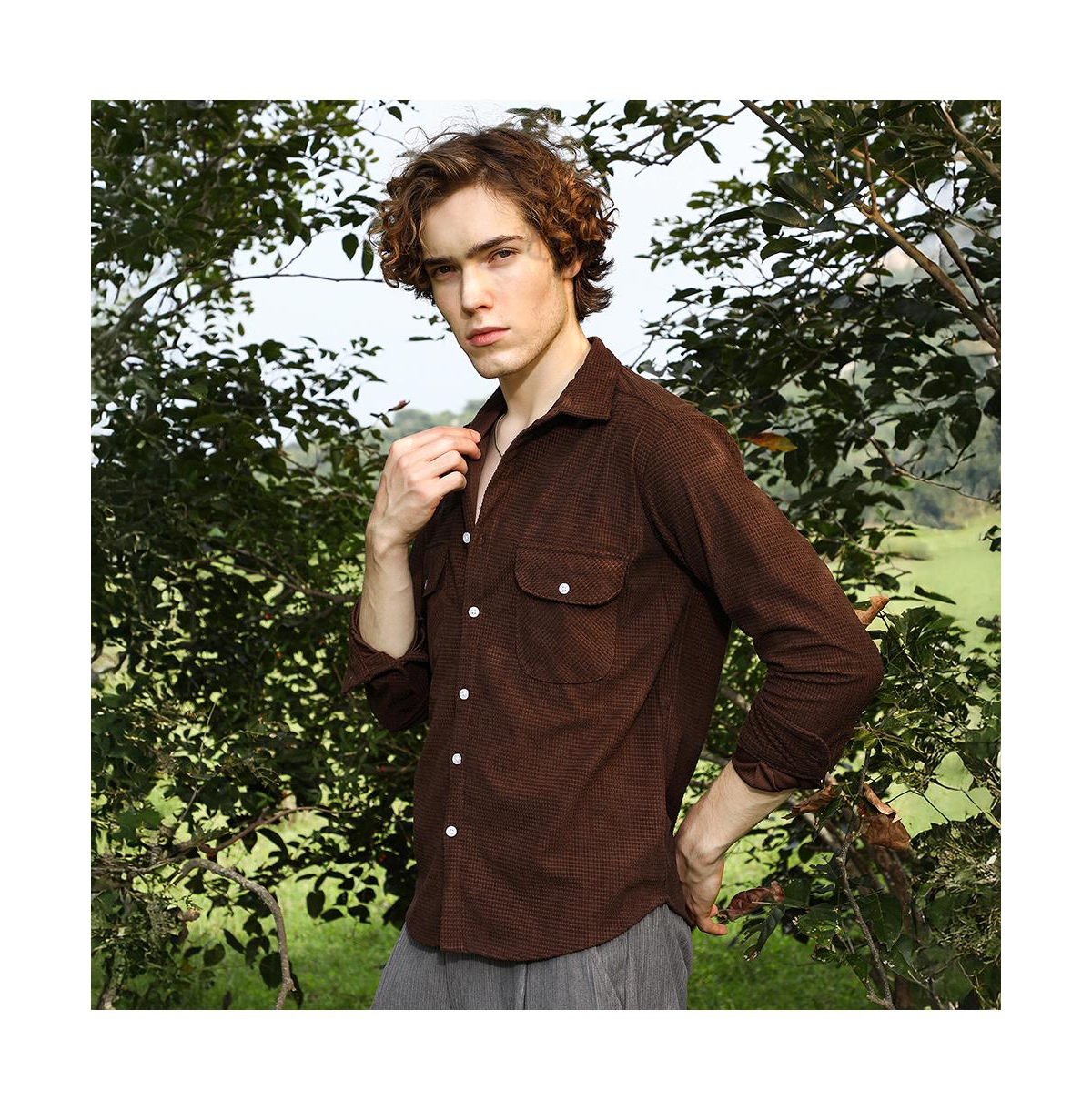 Campus Sutra Men's Chocolate Brown Tactile Utility Shirt