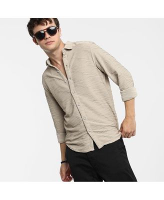 Men's Cloud Grey Self-Design Wave Shirt