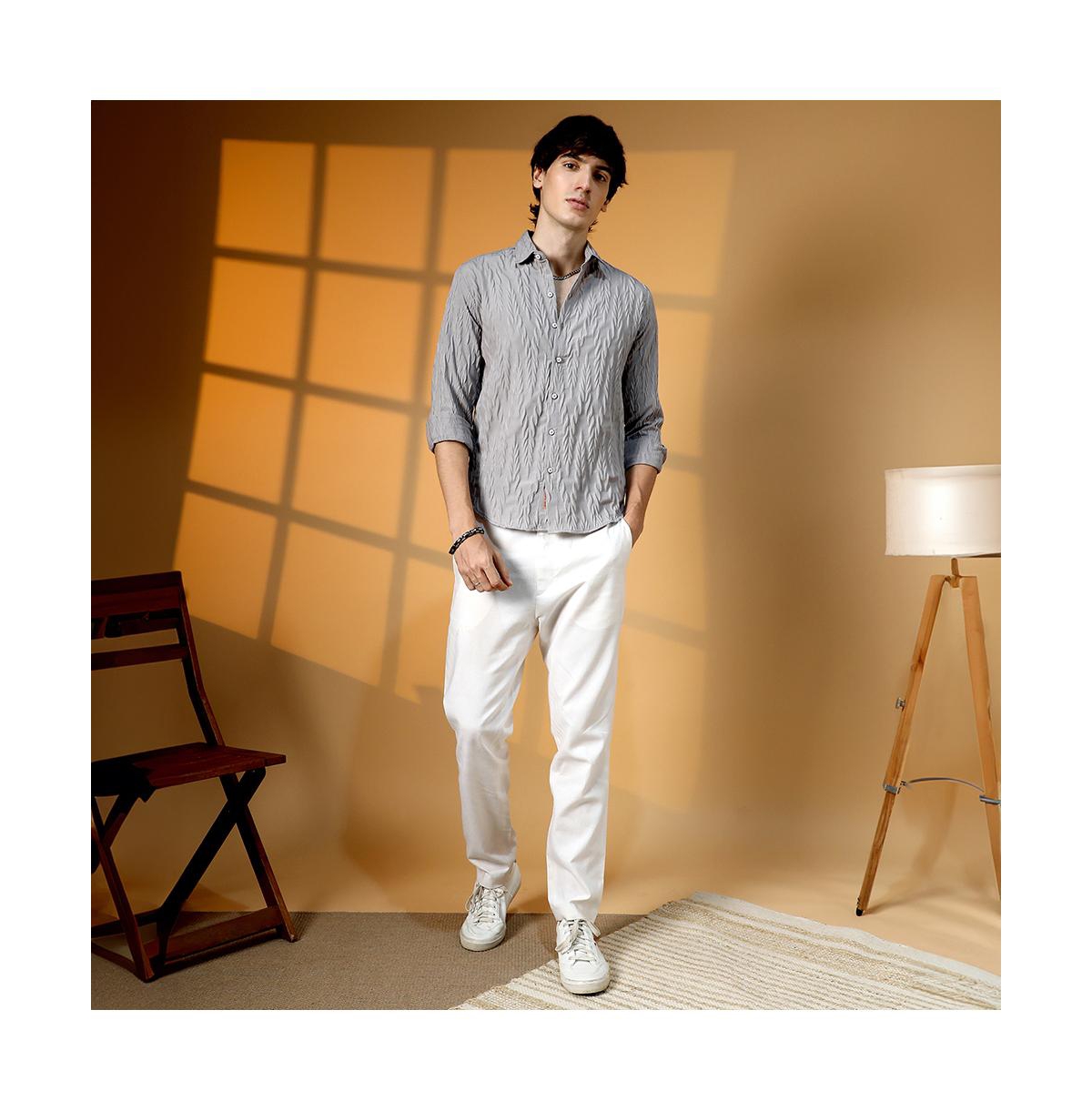 Campus Sutra Men's Grain-Textured Shirt