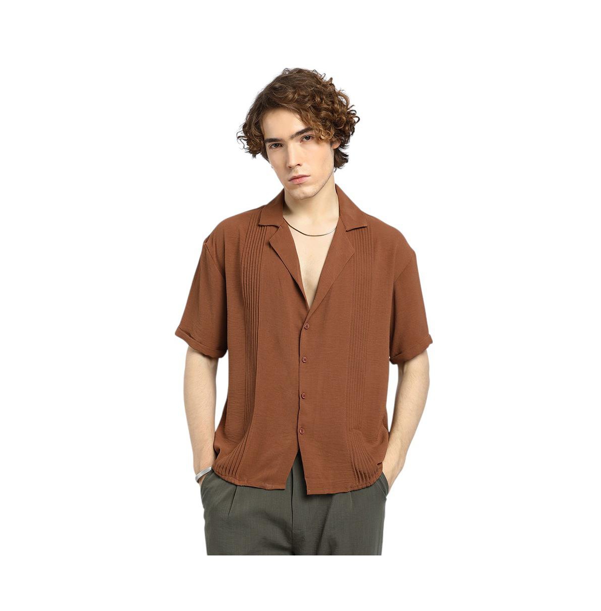 Campus Sutra Men's Panel-Pleat Oversized Shirt