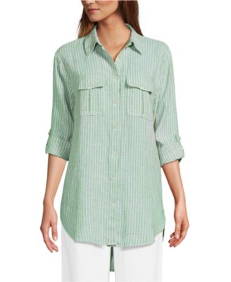 Women's Linen Roll Sleeve Relaxed Tunic Top