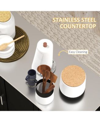 Black Rolling Kitchen Island with Drawers and Spice Rack