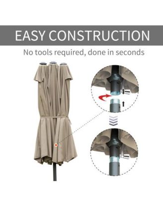 15 Ft Double Sided Rectangular Patio Umbrella with Base and Crank