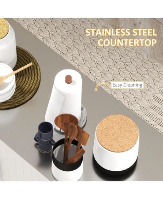 White Rolling Kitchen Island: Stainless Top, 3 Cabinets