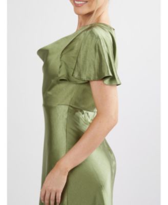 Women's Flutter Sleeve Satin Bridesmaid Dress