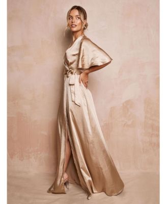 Women's Wrap Tie Satin Bridesmaid Dress