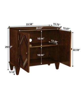 33.6" Retro Wooden Storage Cabinet Symmetrical Geometric Display Cabinets
