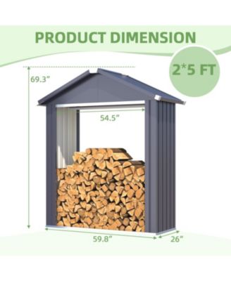 5x2 Outdoor Storage Shed, Firewood Rack Waterproof Metal Tool Sheds