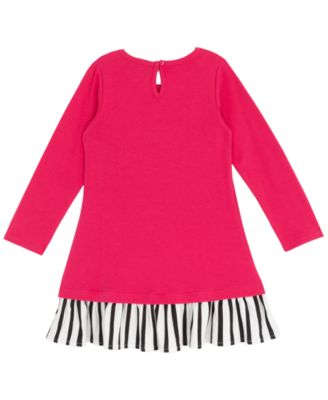 Little Girls' Interlock Dress with Black & White Striped Hem