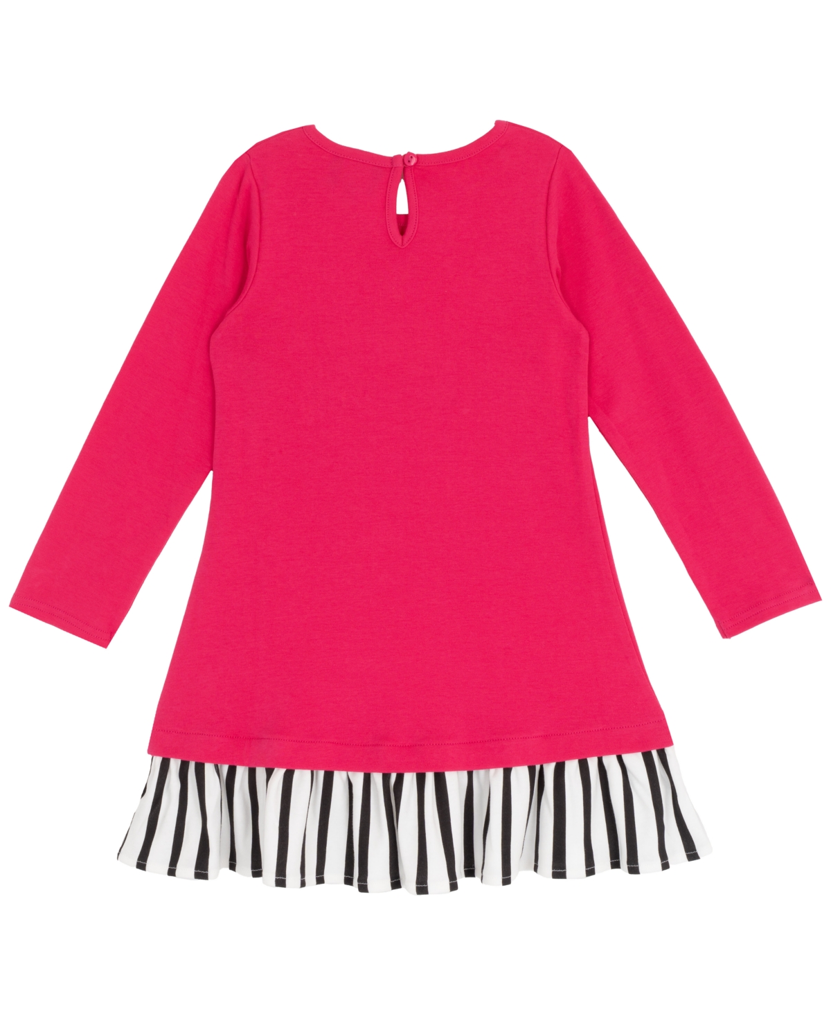 Rare Editions Little Girls Interlock Dress With Black & White Striped Hem In Pink