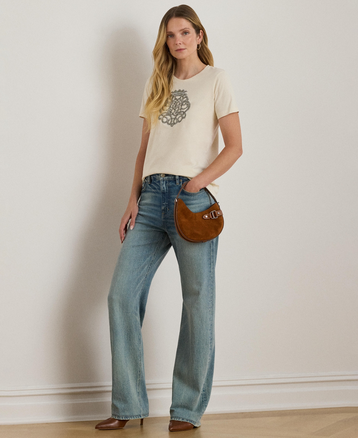 Ralph Lauren Women's Beaded-crest Jersey T-shirt In Neutral