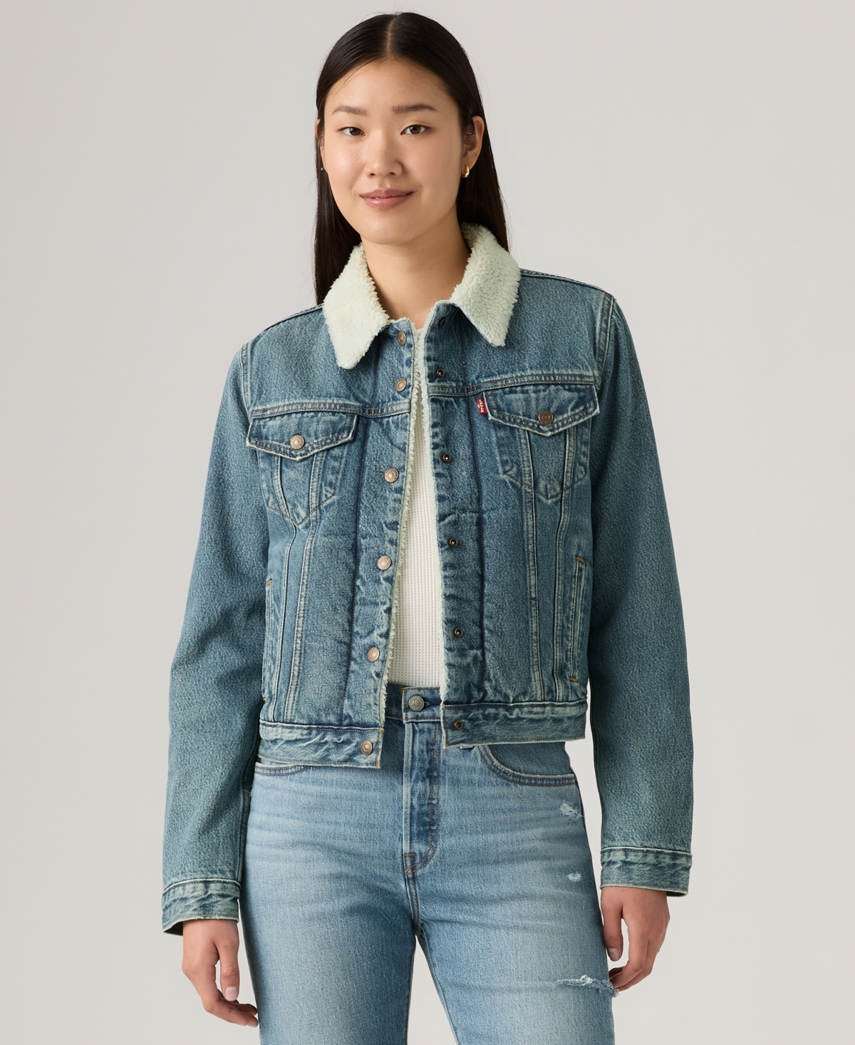 Levi's Women's Original Denim Trucker With Sherpa Lining In Blue