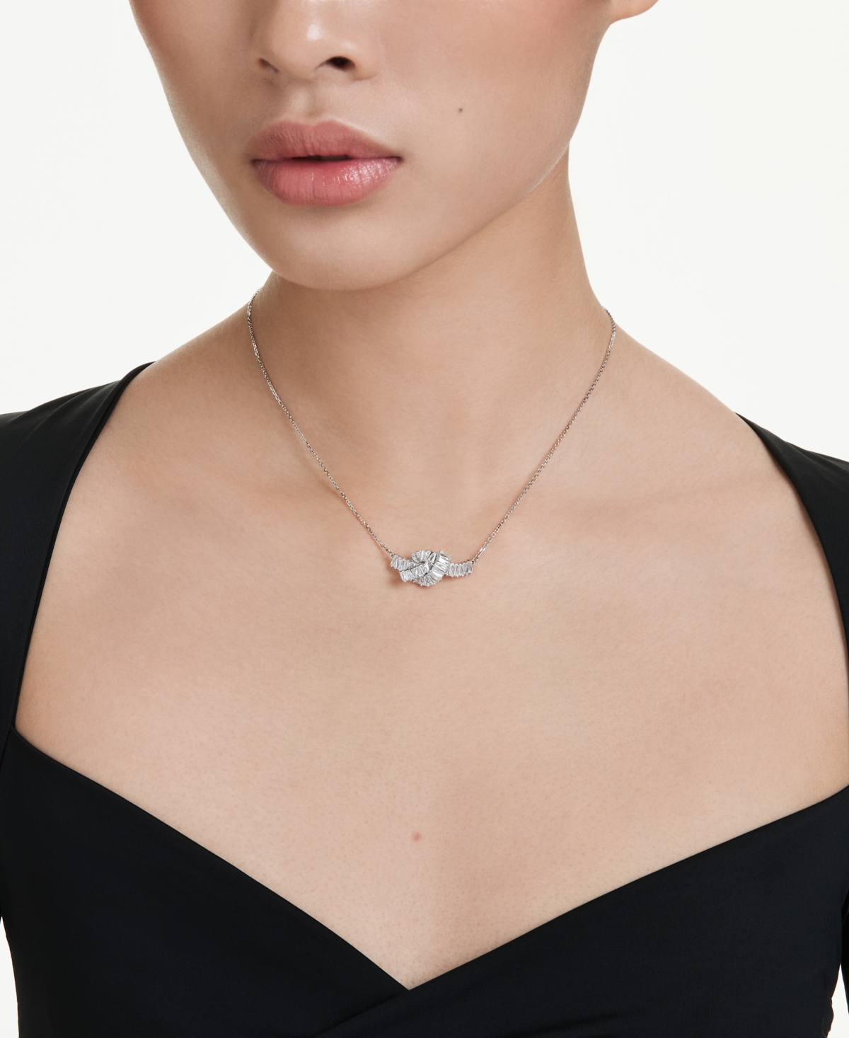 Swarovski Matrix Rhodium Plated Baguette Cut Necklace In Metallic