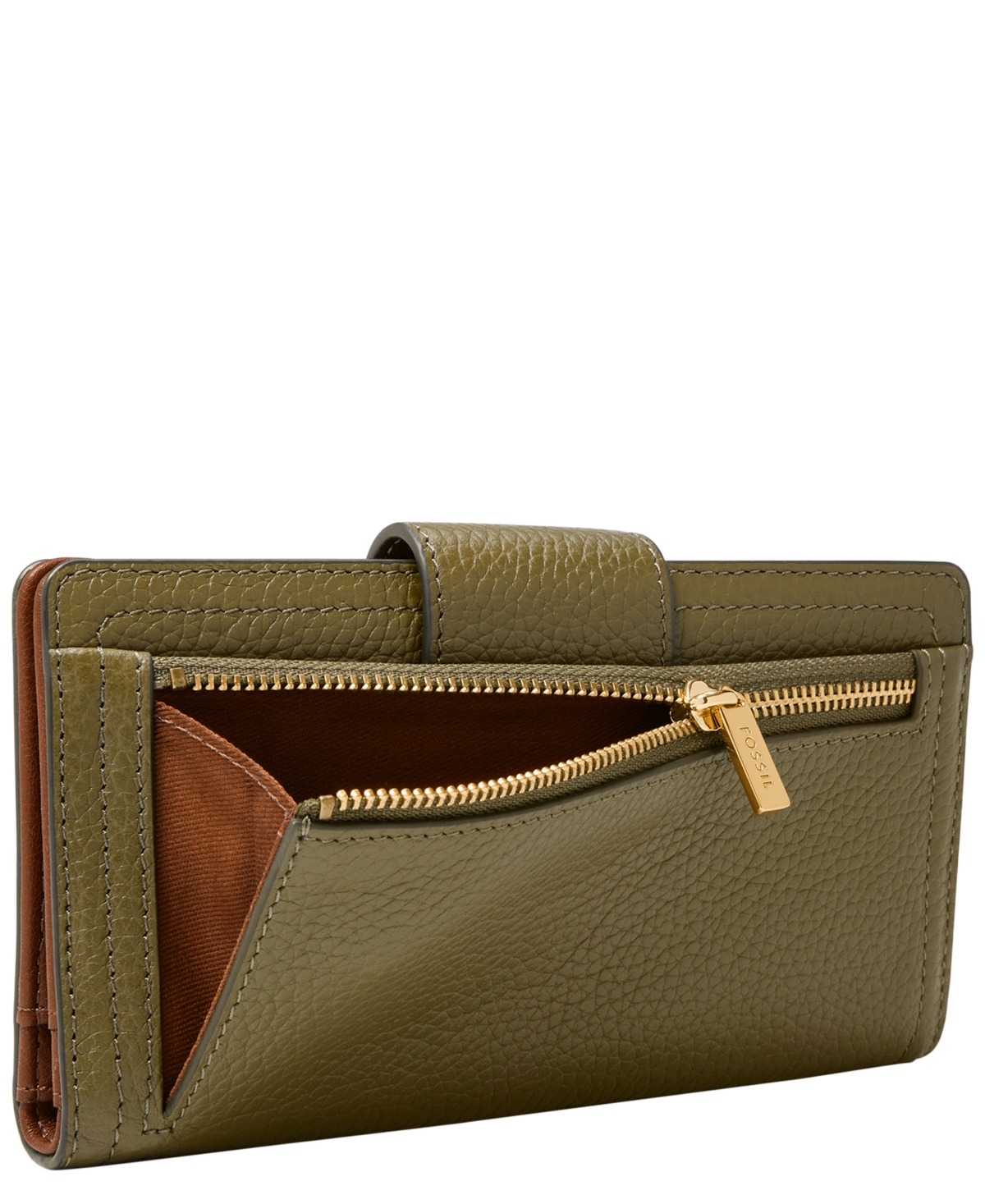 Fossil Logan Leather Rfid Tab Clutch Wallet In Green