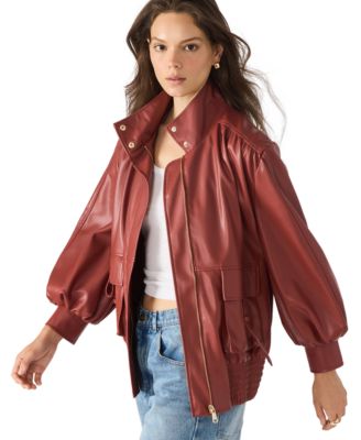 Women's Faux Leather High Collared Bomber Jacket