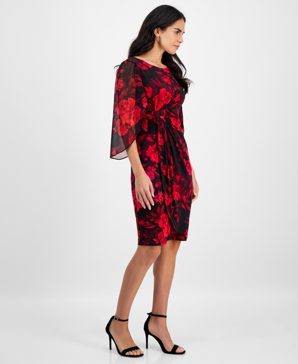 Connected Petite Printed Cape-Sleeve Sheath Dress