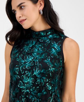 Petite Sleeveless Sequined Lace A-Line Dress