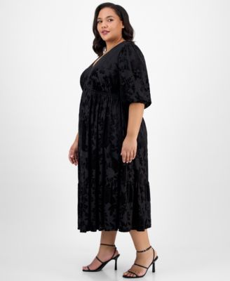 Plus Size Burnout Velvet Midi Dress