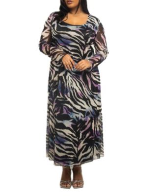 Women's Zebra Print Mesh Midaxi Dress