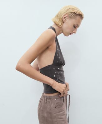 Women's Metallic Appliques Halter Top