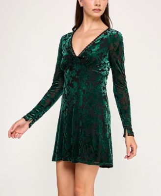 Women's Long Sleeve Velvet V-Neck Dress