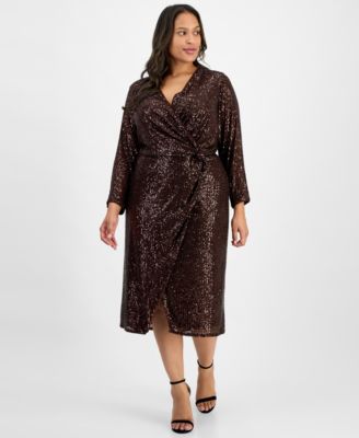Plus Size Sequin Faux-Wrap Sheath Dress