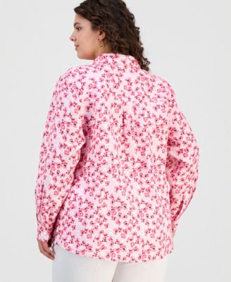 Plus Size Linen Poppy Floral Button-Front Shirt, Macy's Exclusive