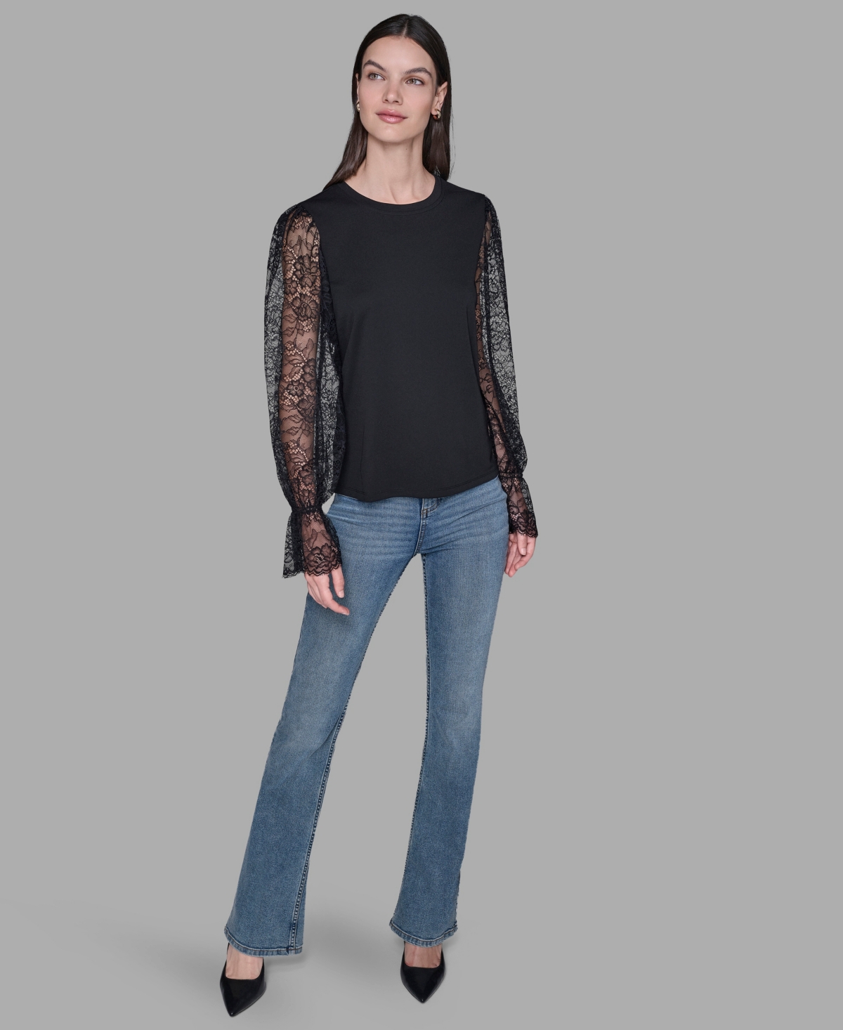 Karl Lagerfeld Women's Sheer Lace Blouse In Black