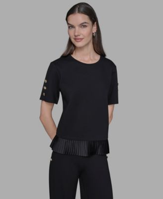 KARL LAGERFELD PARIS - Women's Pleated Trim Hem Blouse