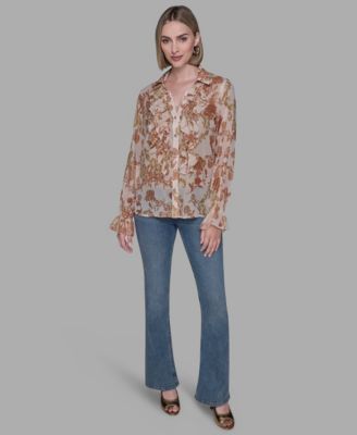 Women's Printed Ruffled Long Sleeves Blouse